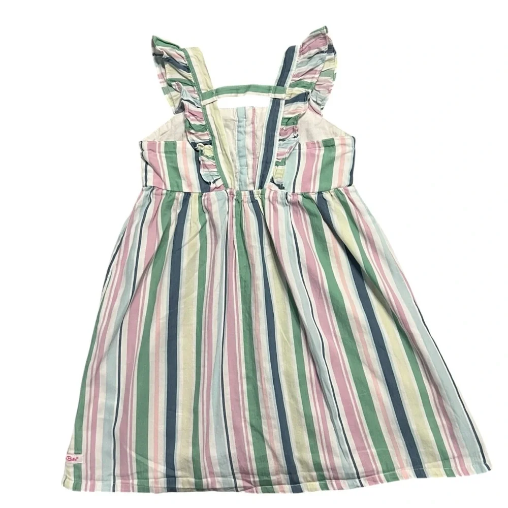 RuffleButts 5Y Charmed Stripe Flutter Button Frony Dress